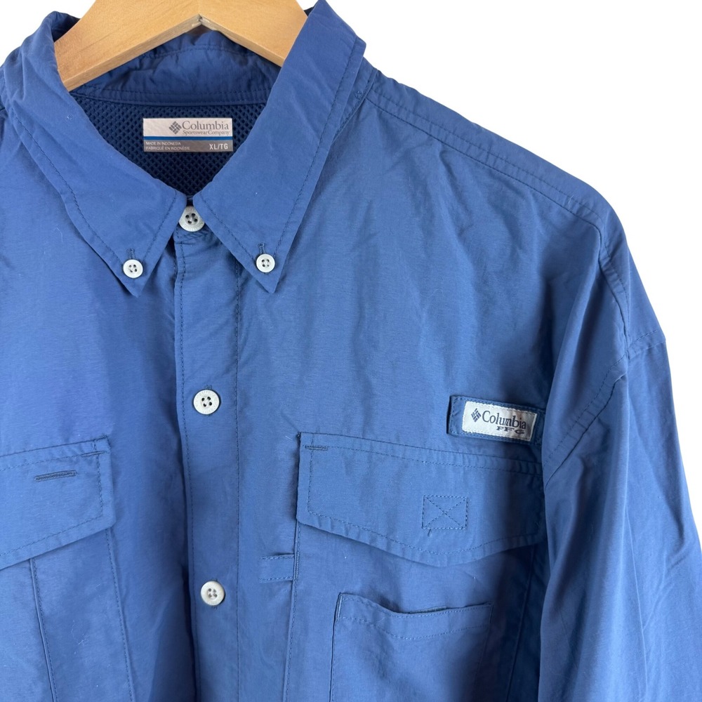 Columbia PFG Fishing Shirt Mens XL Blue Bahama II Long Sleeve Button Up